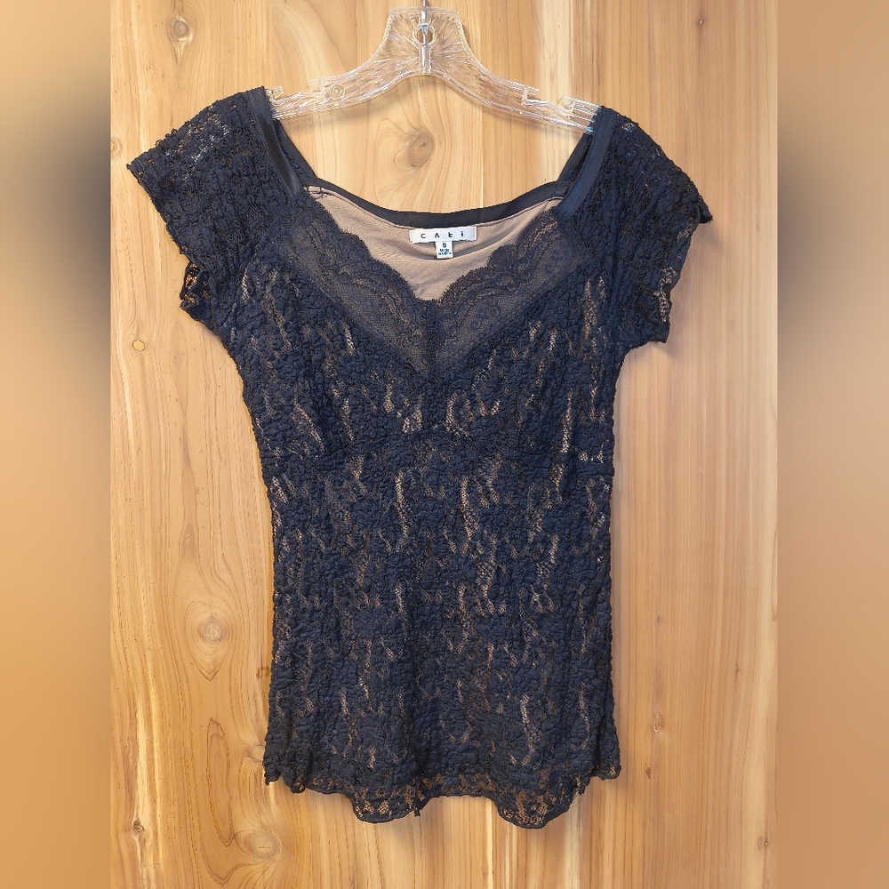 NWT Women's CAbi Black Lace Set with Satin Ribbon, Size Small - Picture 5 of 8